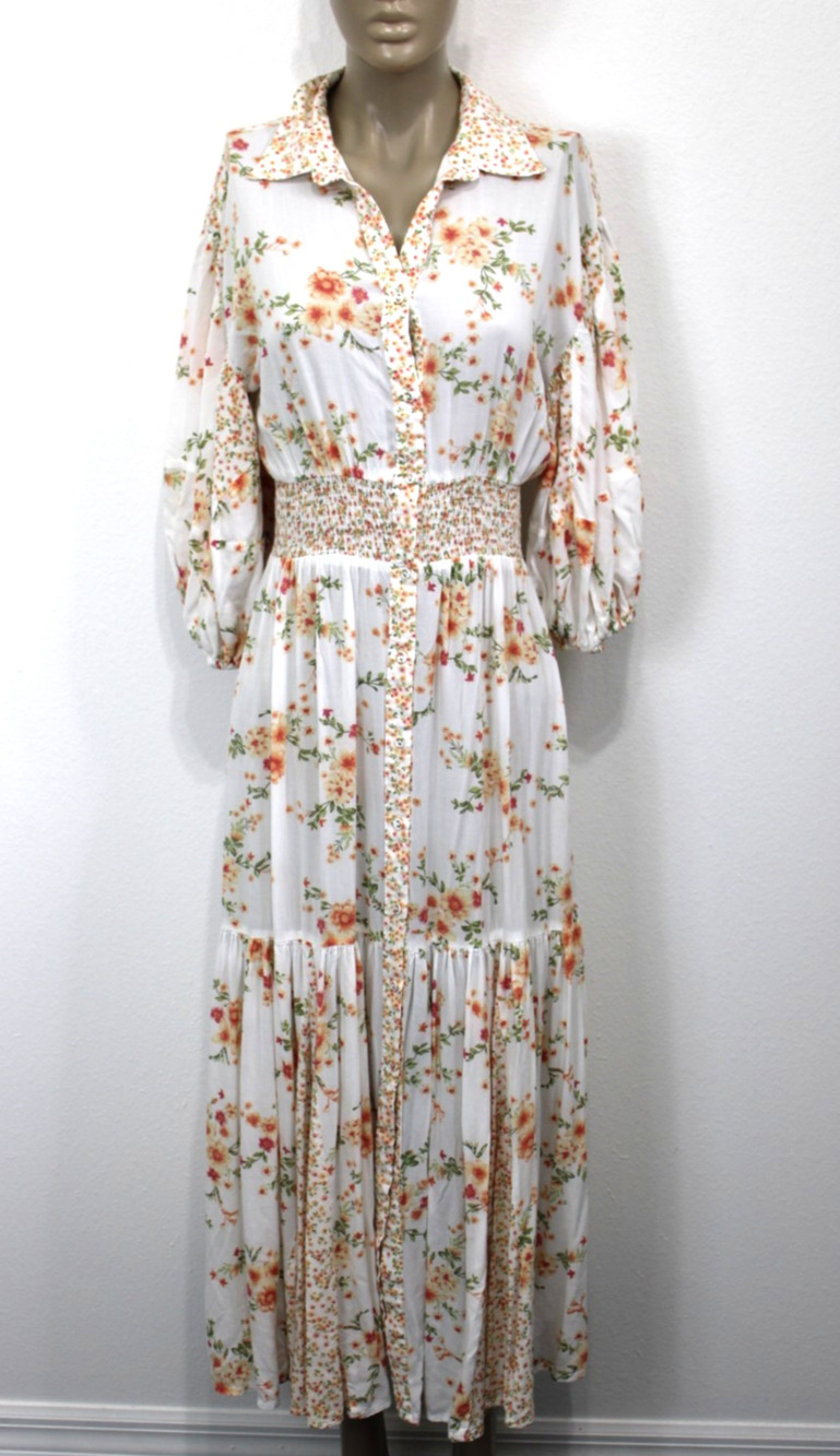 Lovestitch Floral Maxi Dress Size Small Puff 1/2 Sleeve Cottagecore Romantic